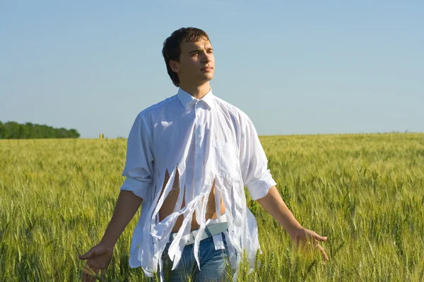 stock image The man on wheat