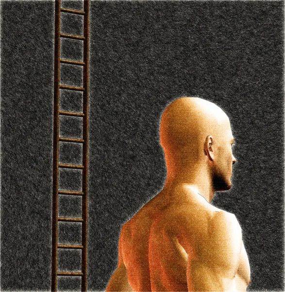 Erkek figürü ve merdiven — Stok fotoğraf