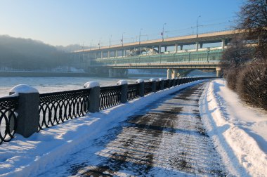 Luzhnetsky quay, winter city landscape clipart