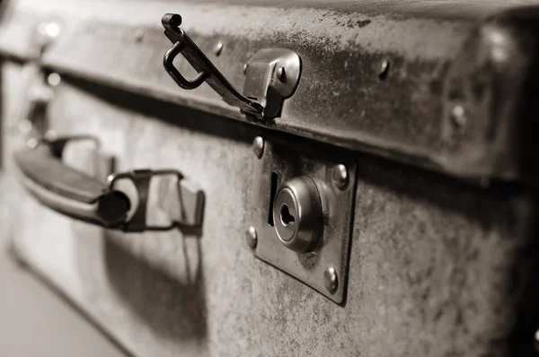 stock image Old suitcase, close-up, monohrome, sepia