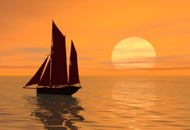 Sunset boat clipart