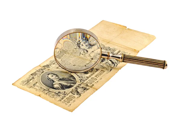 Ancient Russian denomination and magnify — Stock Photo, Image