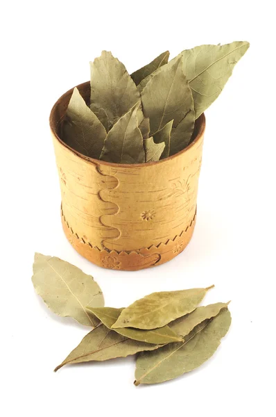 Box of birch-bark with laurels. — Stock Photo, Image