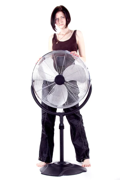 Вентилятор підлоги з дівчиною — стокове фото