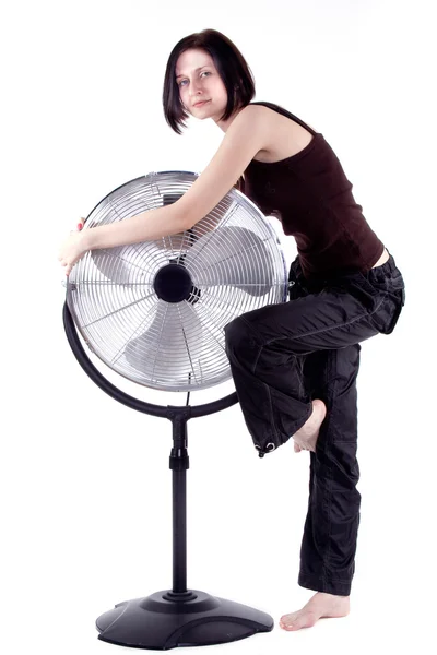 Floor fan with girl — Stock Photo, Image