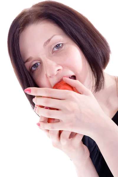 Menina come maçã — Fotografia de Stock