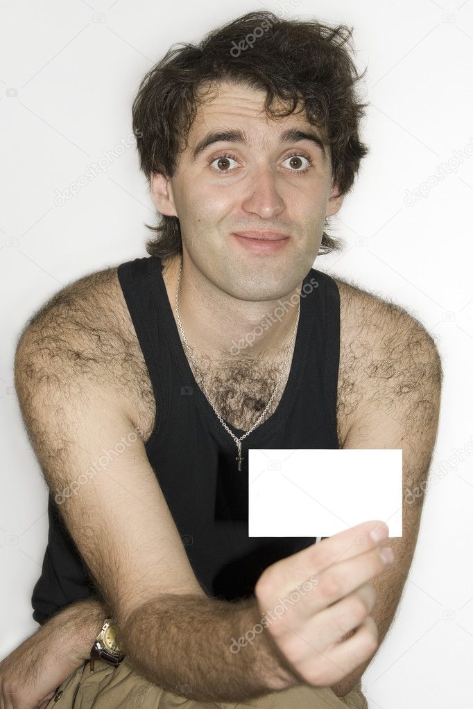 Man with blank card