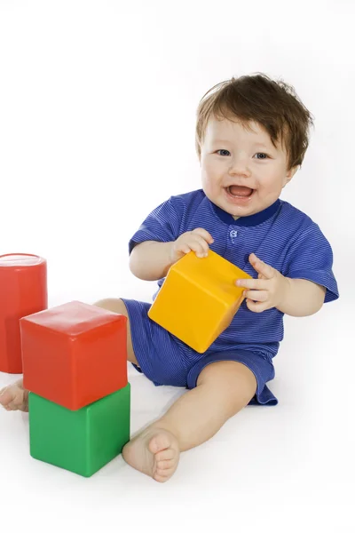 Játék baba-fiú felett fehér — Stock Fotó