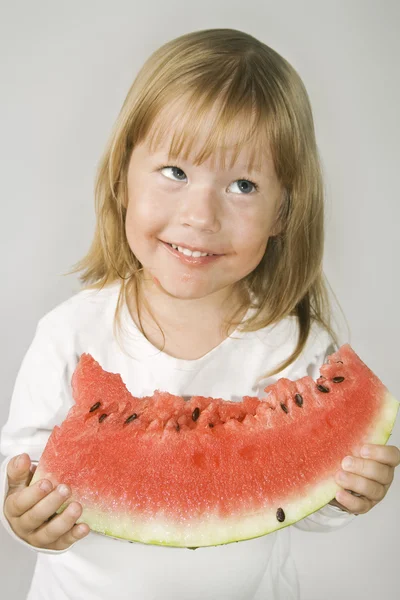 Lány és a görögdinnye — Stock Fotó