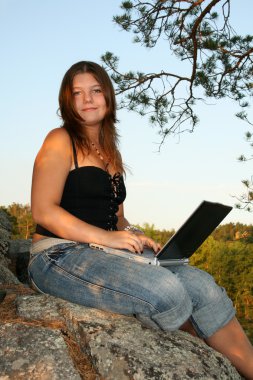 Girl with laptop clipart