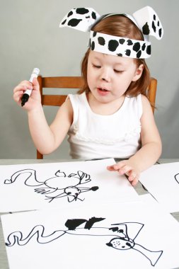 Small girl with dalmatian mask clipart