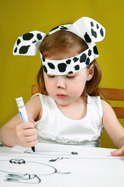 Small girl with dalmatian mask — Stock Photo, Image