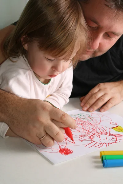 Desenho de pai e filha — Fotografia de Stock
