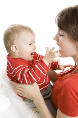 Mother and Son isolated on white. clipart