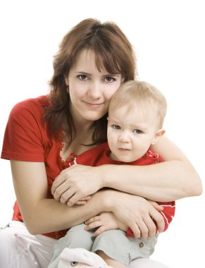 Mother and Son isolated on white. clipart