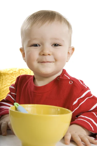 Chlapec snídá — Stock fotografie