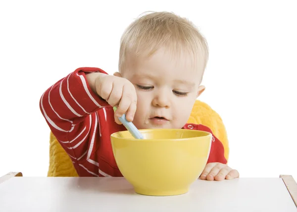 Chlapec snídá — Stockfoto