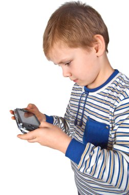 Boy playing psp clipart