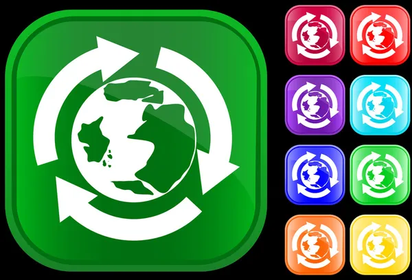 リサイクルの輪の中の地球アイコン — ストックベクタ