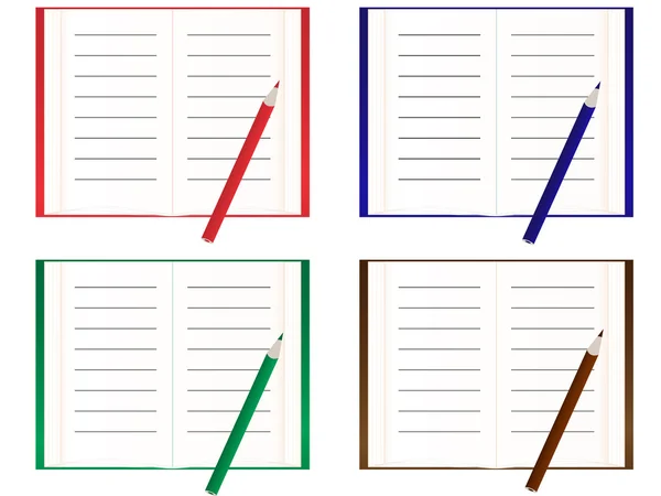 Cuadernos con lápices — Vector de stock