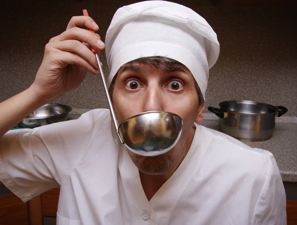 Scary cook on kitchen — Stock Photo, Image