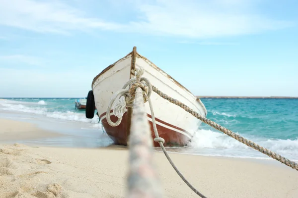 stock image Fishing boat on Egypt beach waiting for