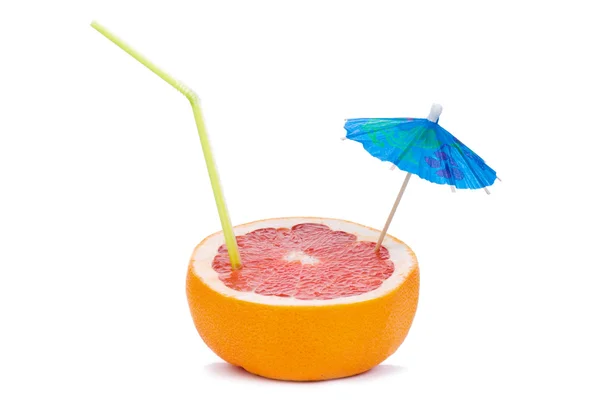 stock image Fresh grapafruit with a green straw