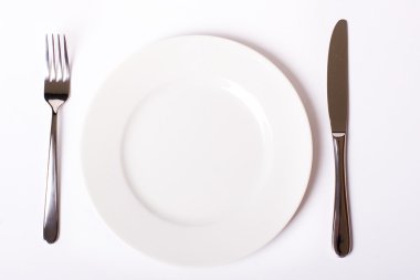 Empty plate, fork and knife clipart