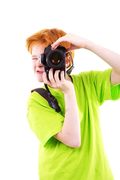 赤い人の 10 代の写真家 ストックフォト
