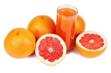 Glass of juice and grapefruits clipart