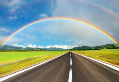 Rainbow over road clipart