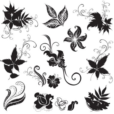 Set of black floral design elements clipart