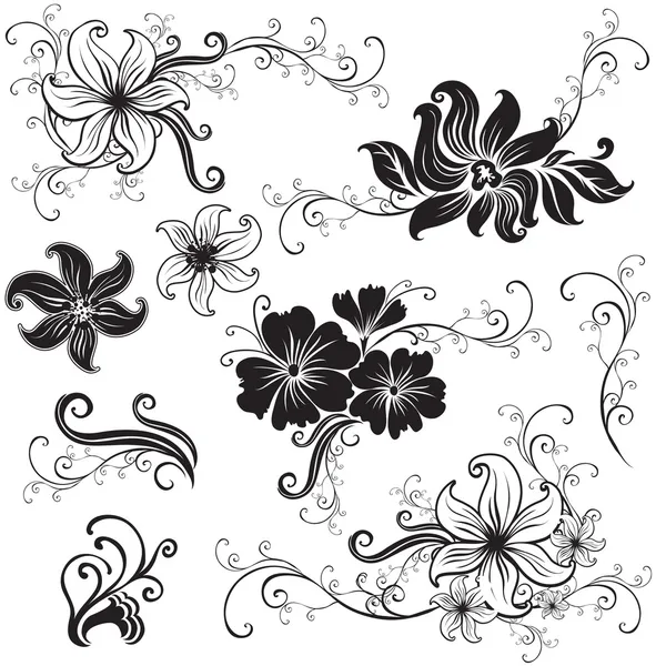 Set of black floral design elements — Stock Vector