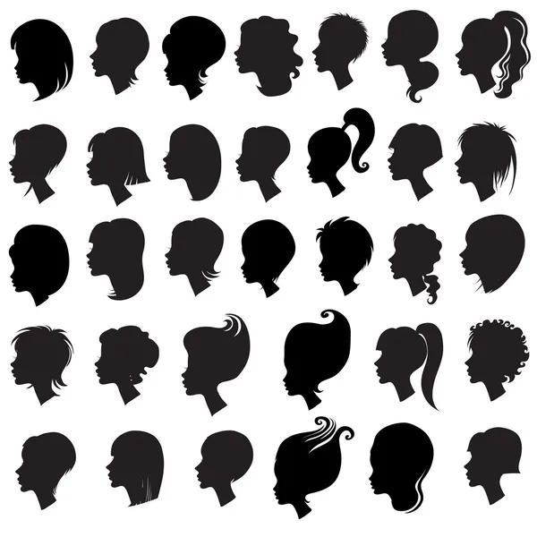 Большой набор черных волос стиль для женщины — стоковый вектор