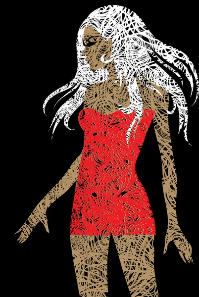 Mince fille blonde en robe rouge — Image vectorielle