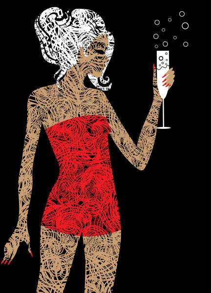Gros plan grunge femme blonde avec champagn — Image vectorielle
