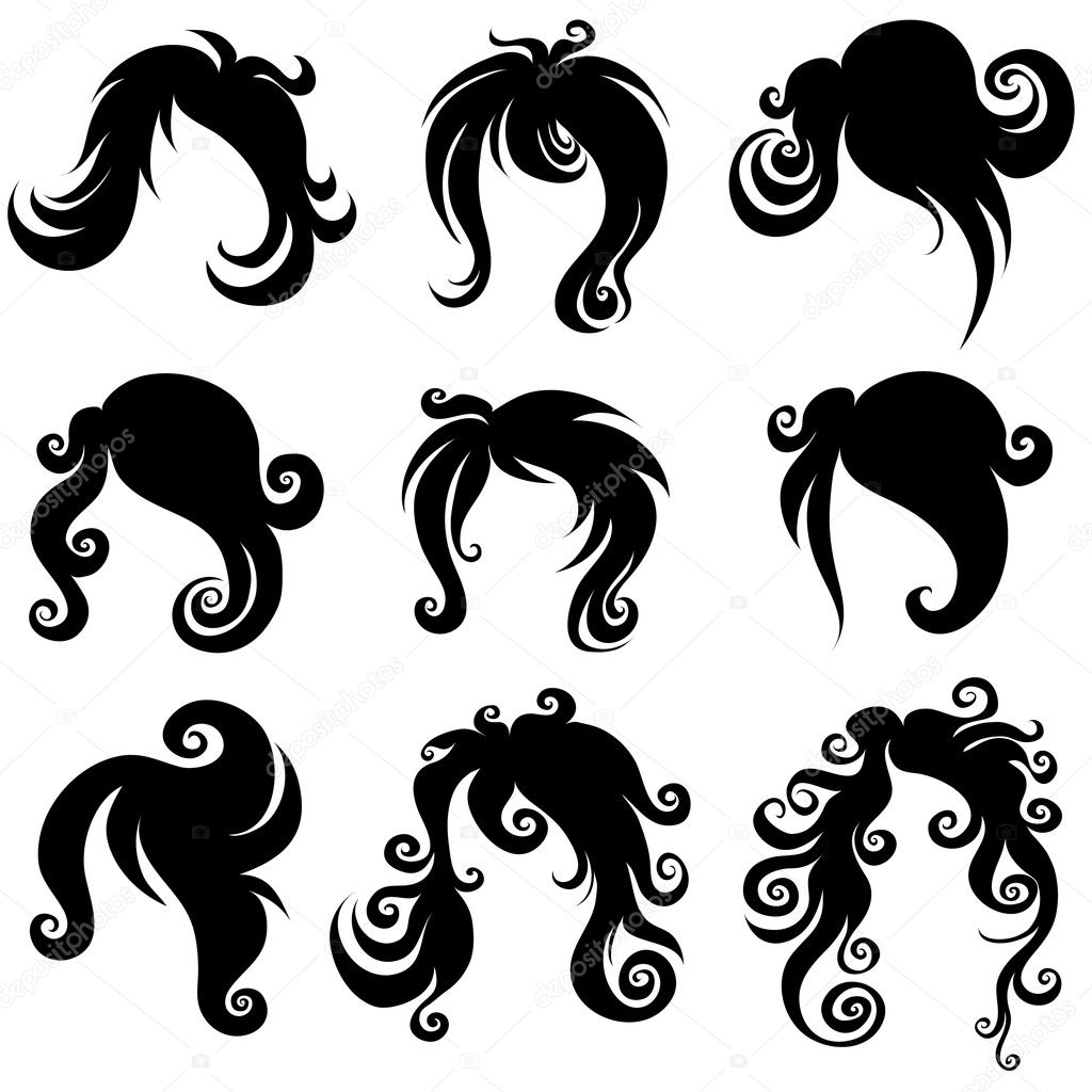 Big set of black hair styling for woman