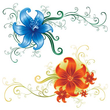 Two beautiful vintage vector lillies clipart