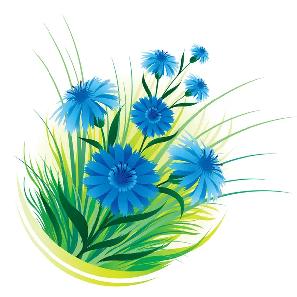 Bleuet et herbe — Image vectorielle