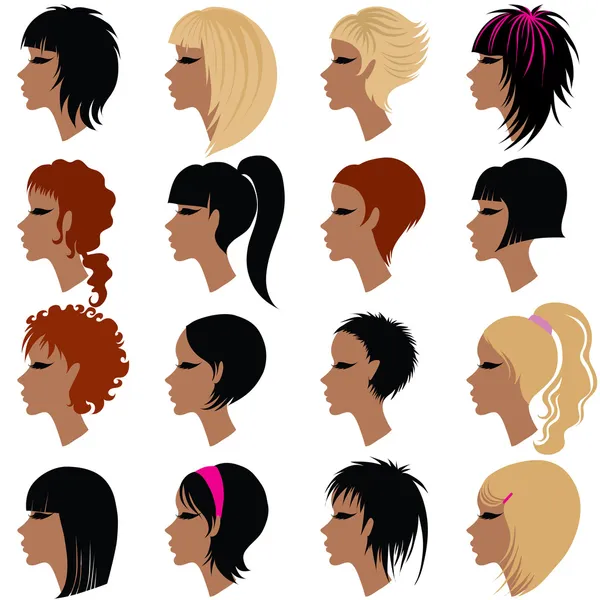 Vector set of hair styling for woman — Stock Vector