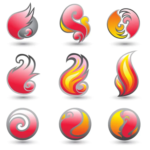 Conjunto de símbolos de fogo — Vetor de Stock