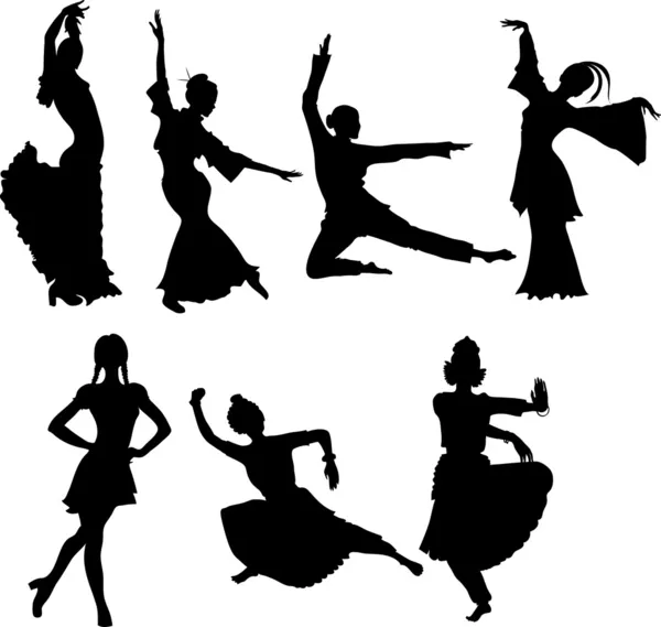 Силуети танцюристів — стоковий вектор