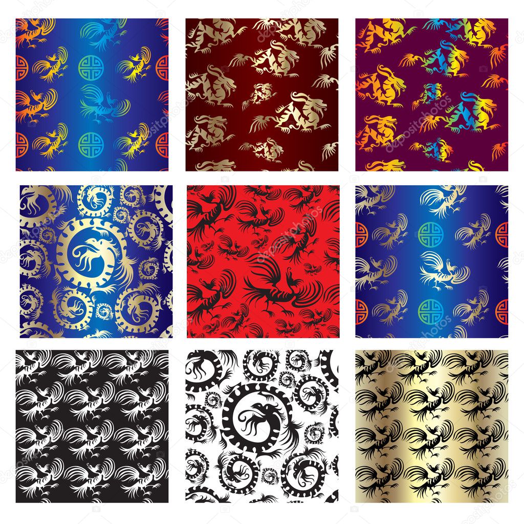 Set of seamless chinese pattern