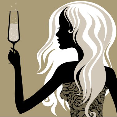 Vintage woman with glass of champagne clipart