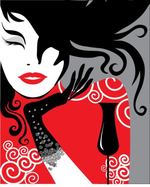 Woman in red drinking cocktail clipart