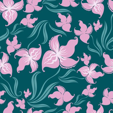 Seamless floral pattern with orchid clipart