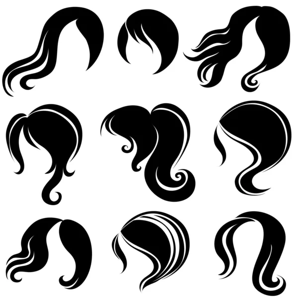 Stor uppsättning av svart hår styling för kvinna — Stock vektor