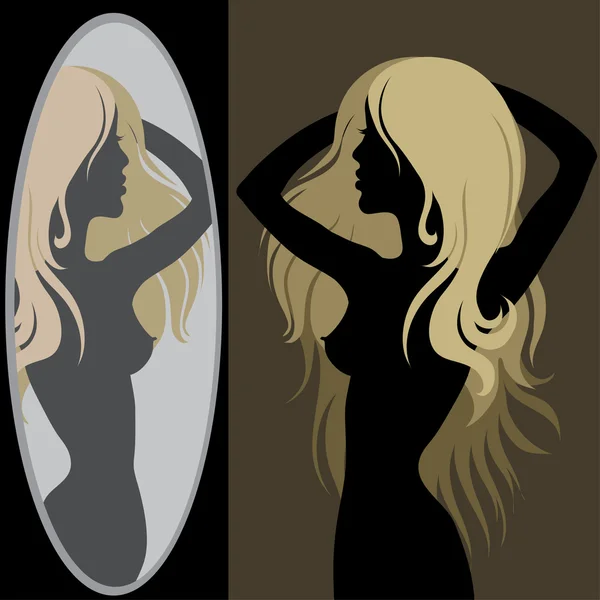 Красивая девушка смотрит в зеркало — стоковый вектор
