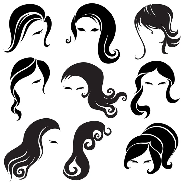 Grande conjunto de estilo de cabelo preto para a mulher —  Vetores de Stock