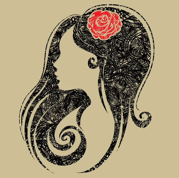 Mujer con flor en el cabello — Vector de stock